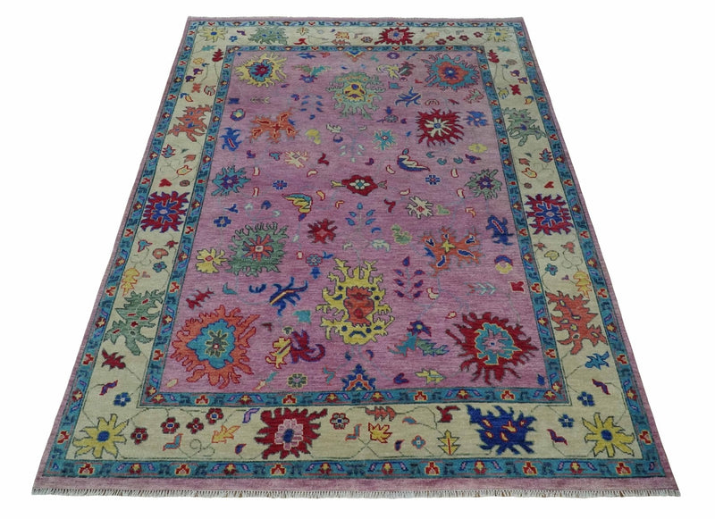 8x10 and 9x12 Wool Traditional Pink, Beige and Blue Vibrant Colorful Hand knotted Oushak Area Rug