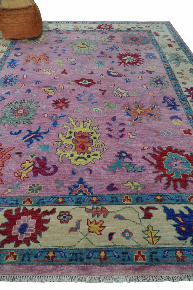 8x10 and 9x12 Wool Traditional Pink, Beige and Blue Vibrant Colorful Hand knotted Oushak Area Rug