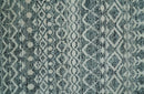 Ivory and Teal Blue Hand Knotted Southwestern Tribal Trellis Area Rug 9x13 Recycled Silk