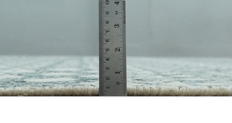 9x13 Hand Knotted Ivory and Teal Blue Modern Contemporary Southwestern Tribal Trellis Recycled Silk Area Rug | OP51