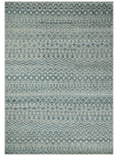 9x13 Hand Knotted Ivory and Teal Blue Modern Contemporary Southwestern Tribal Trellis Recycled Silk Area Rug | OP51