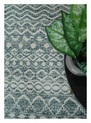 9x13 Hand Knotted Ivory and Teal Blue Modern Contemporary Southwestern Tribal Trellis Recycled Silk Area Rug | OP51