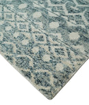 9x13 Hand Knotted Ivory and Teal Blue Modern Contemporary Southwestern Tribal Trellis Recycled Silk Area Rug | OP51