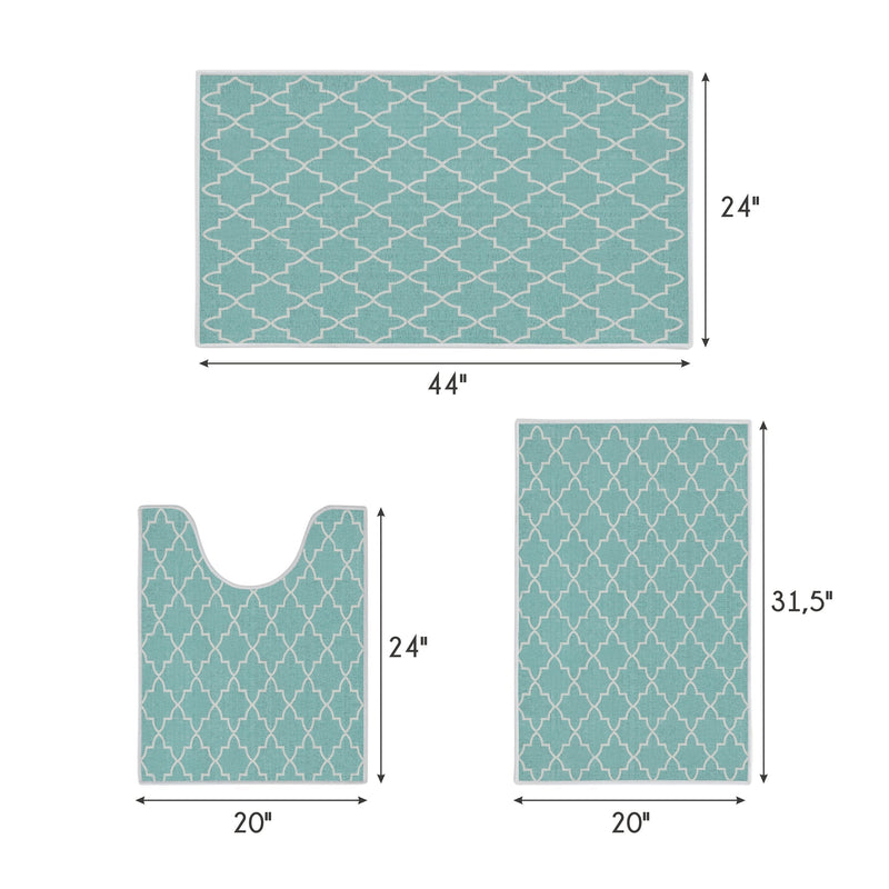Geometric Design 3 Piece Bathroom Rugs Set |Turquoise