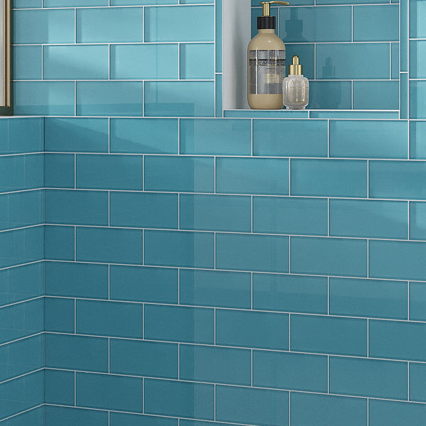 Sky Blue 3x6 Glossy Subway Glass Tile (40 pack, 5 sq ft/case)