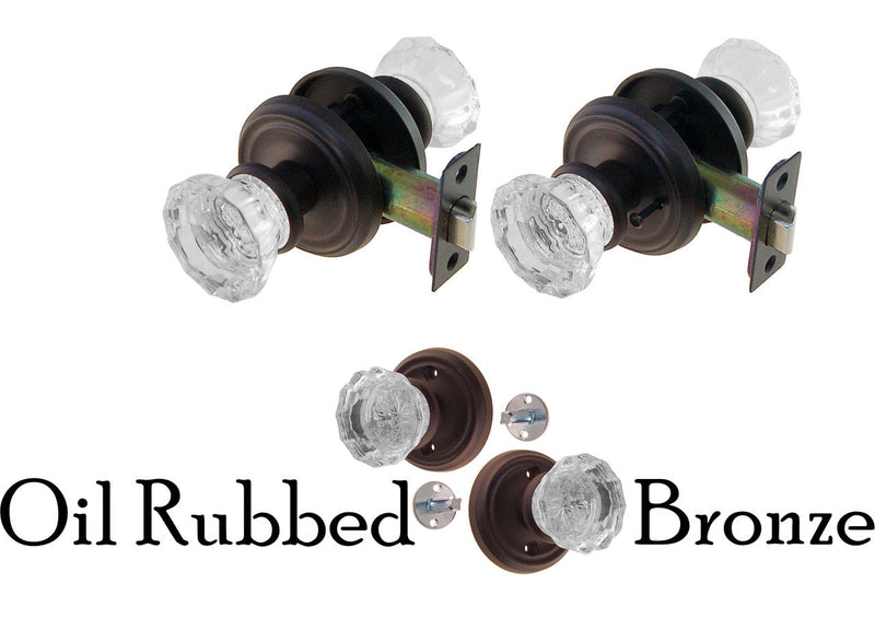 Fluted Glass Doorknob Set with Detailed Rosettes