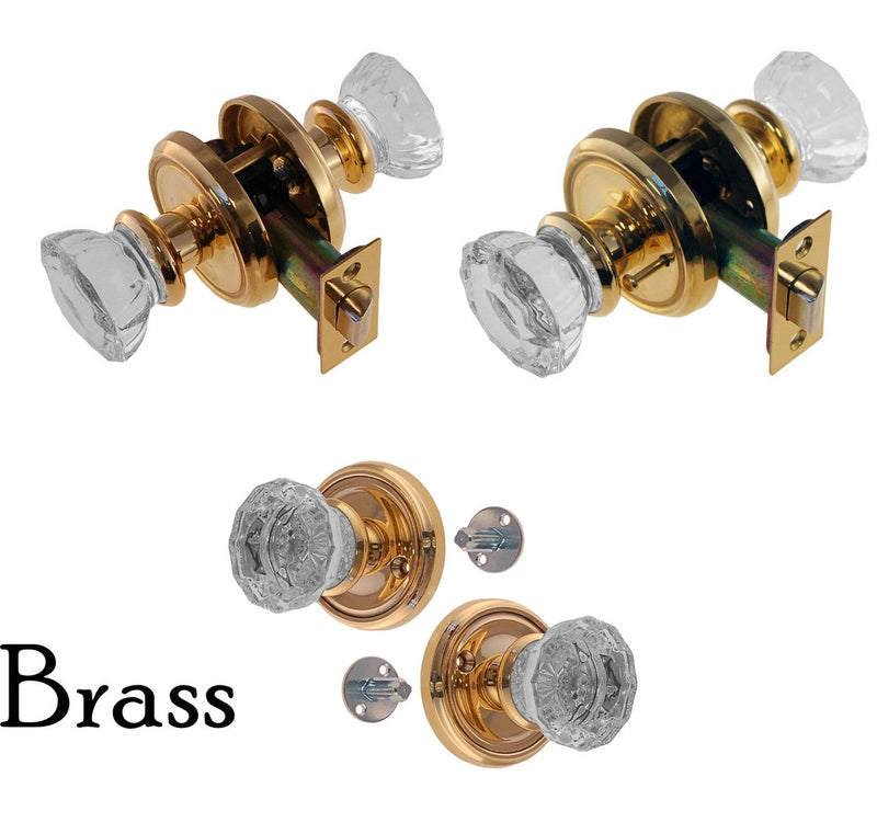 Fluted Glass Doorknob Set with Detailed Rosettes