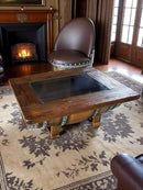 Whiskey & Wine Barrel Coffee Table — Glass Top, Hidden Storage