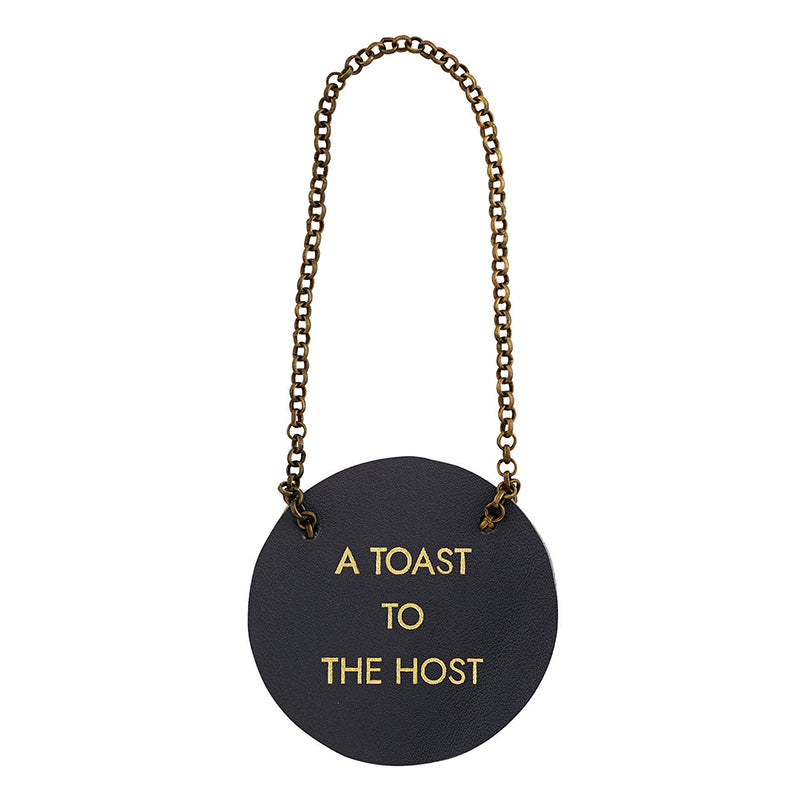 A Toast to the Host Leather Wine Bottle Tag