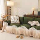 Luxury Sofa Throw Cover with Elegant Ruffled Skirt, Soft Decorative Couch Protector