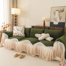 Luxury Sofa Throw Cover with Elegant Ruffled Skirt, Soft Decorative Couch Protector