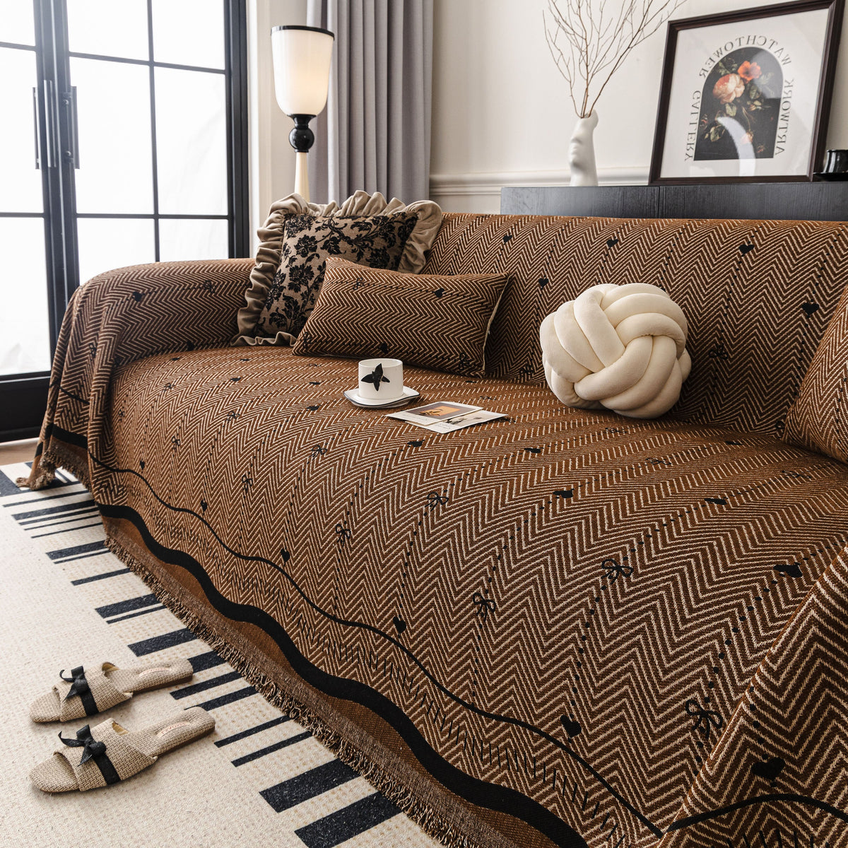Chenille Couch Throw Cover Decorative Herringbone Sofa Blanket Protector for Couch, photo 28 of 42
