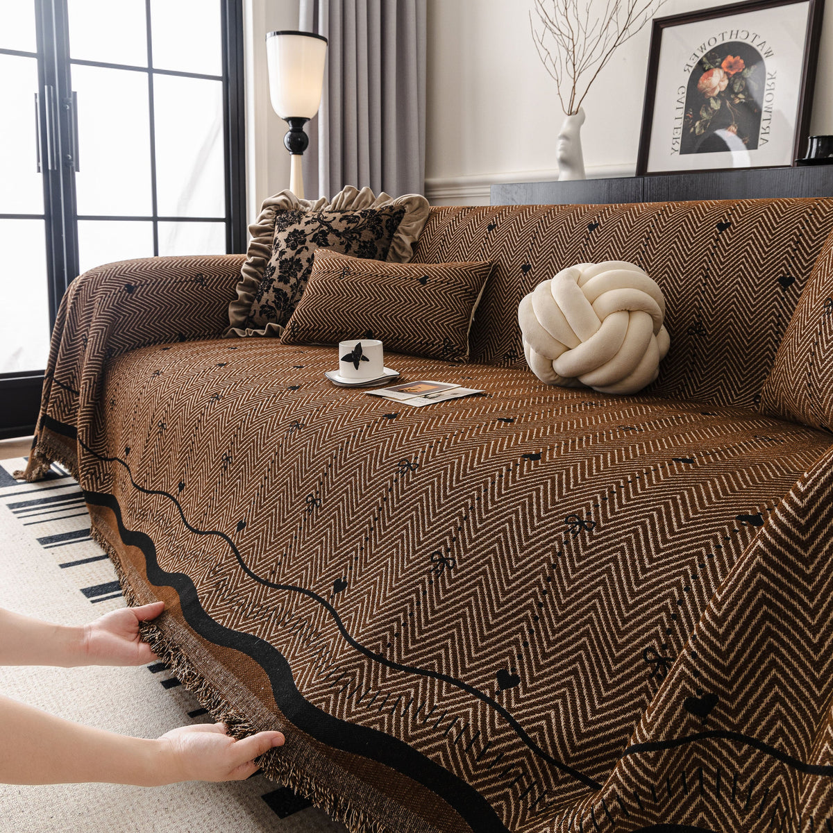 Chenille Couch Throw Cover Decorative Herringbone Sofa Blanket Protector for Couch, photo 39 of 42