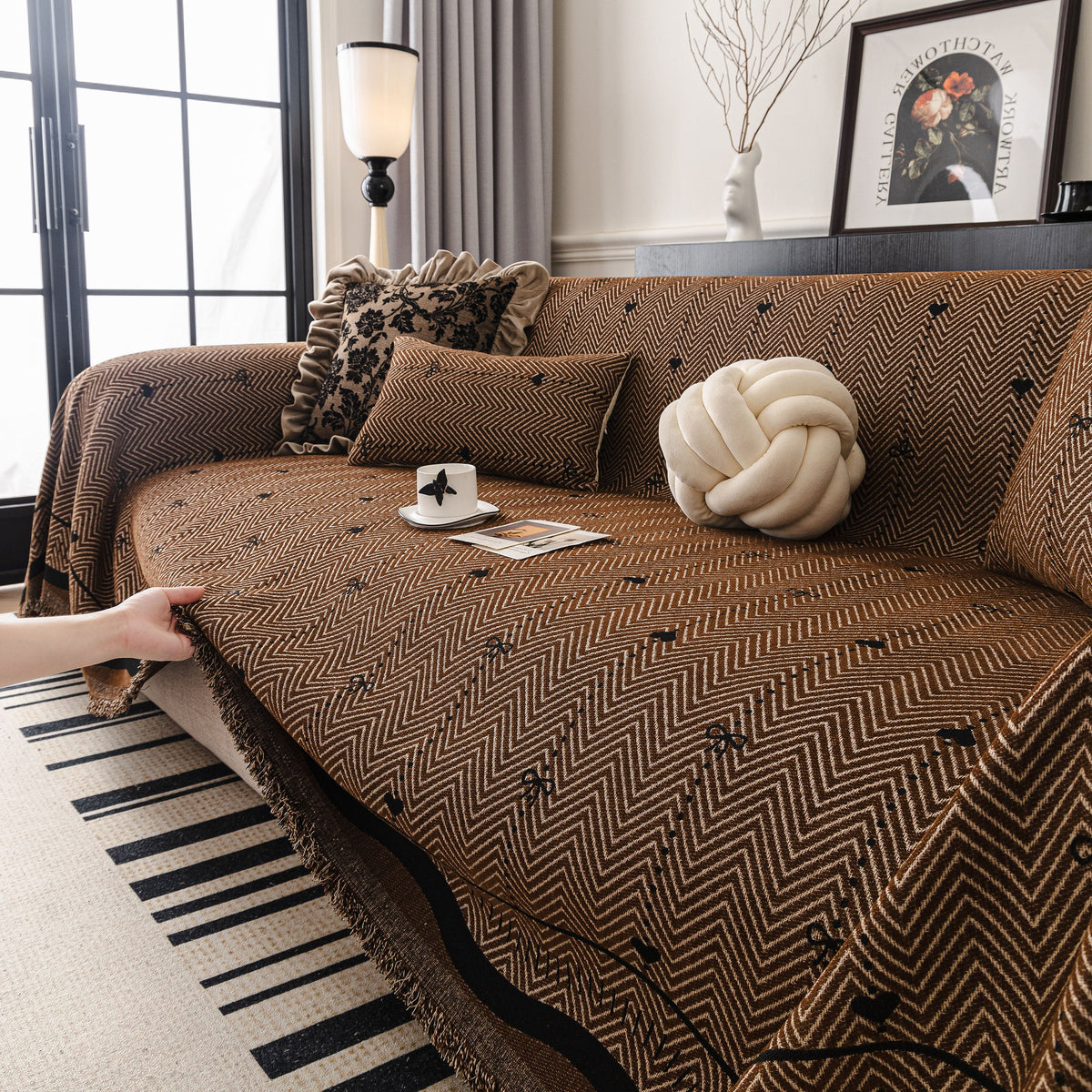 Chenille Couch Throw Cover Decorative Herringbone Sofa Blanket Protector for Couch, photo 38 of 42