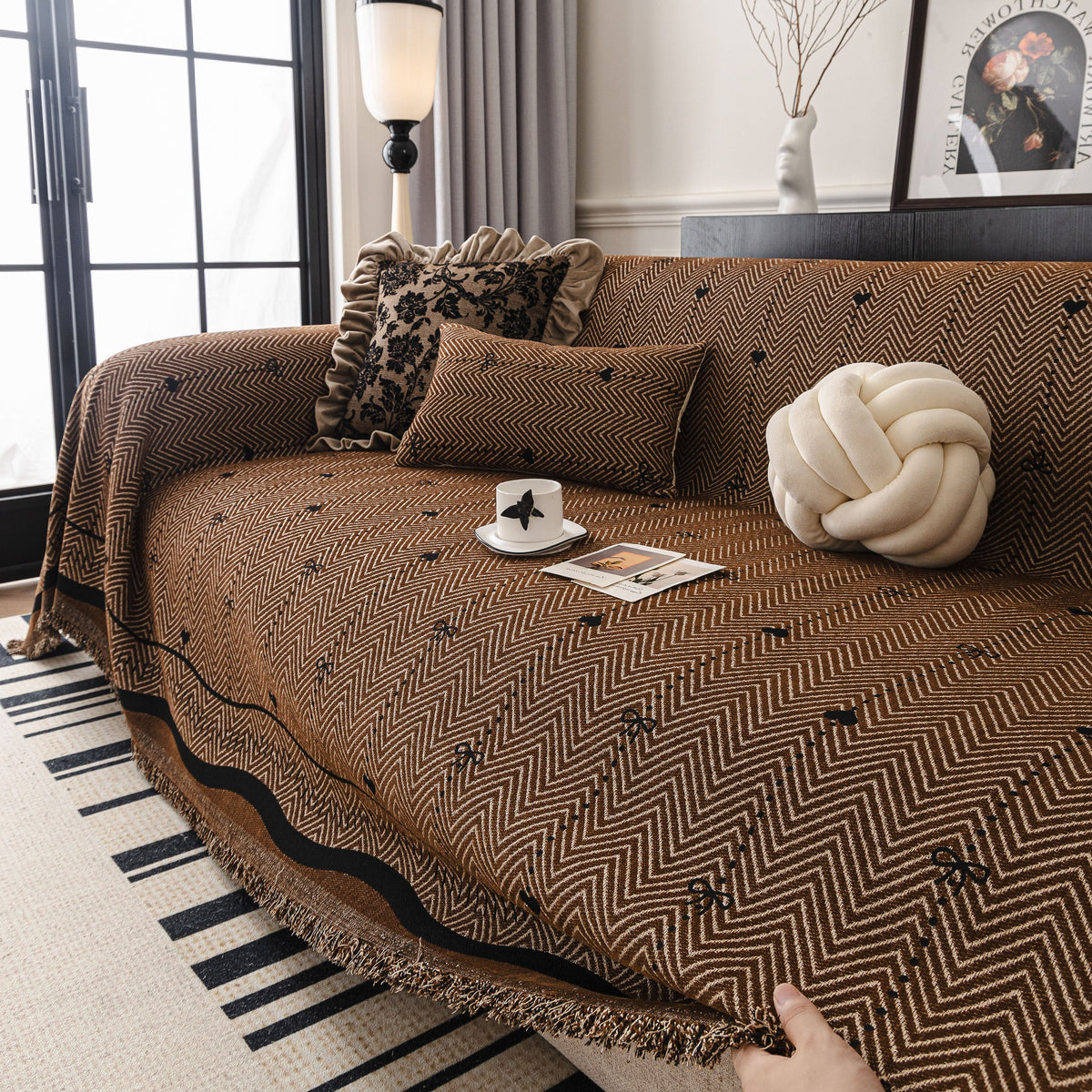 Chenille Couch Throw Cover Decorative Herringbone Sofa Blanket Protector for Couch, photo 37 of 42