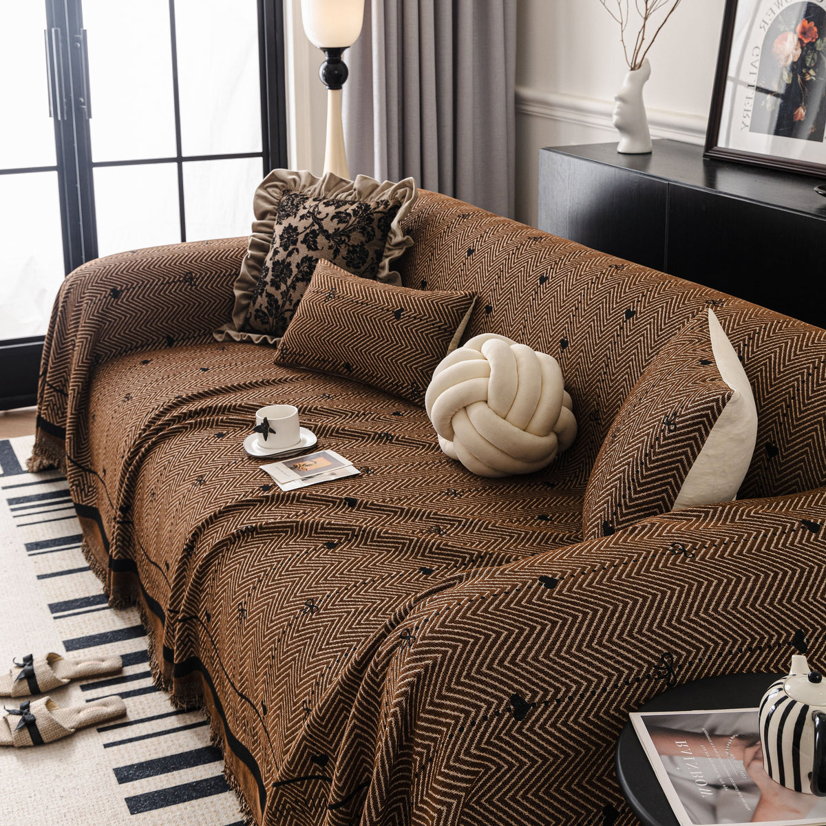 Chenille Couch Throw Cover Decorative Herringbone Sofa Blanket Protector for Couch, photo 35 of 42