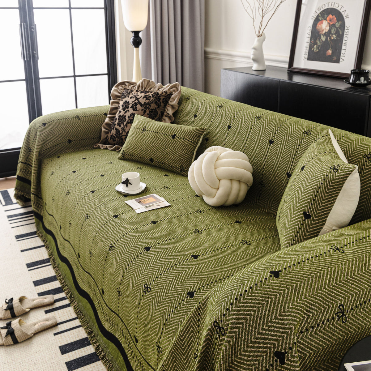 Chenille Couch Throw Cover Decorative Herringbone Sofa Blanket Protector for Couch, photo 5 of 42