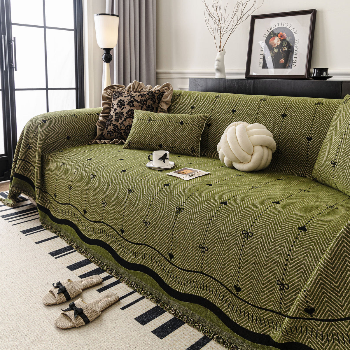 Chenille Couch Throw Cover Decorative Herringbone Sofa Blanket Protector for Couch, photo 6 of 42