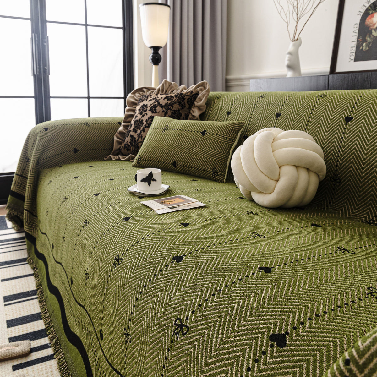 Chenille Couch Throw Cover Decorative Herringbone Sofa Blanket Protector for Couch, photo 7 of 42
