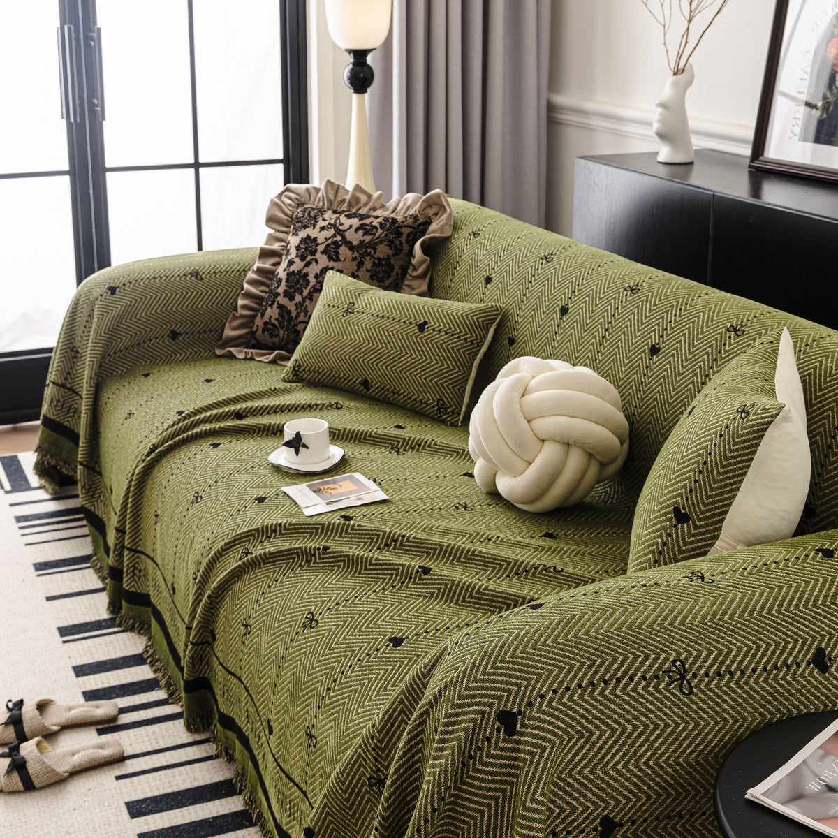 Chenille Couch Throw Cover Decorative Herringbone Sofa Blanket Protector for Couch, photo 14 of 42