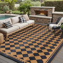 Outdoor Waterproof Rug 8'x10' Plastic Straw Rugs Washable Reversible Floor Mat Brown Plaid Carpet for Camping RV Deck Entryance Porch Picnic Balcony Beach Backyard by GreenHaven Gardens