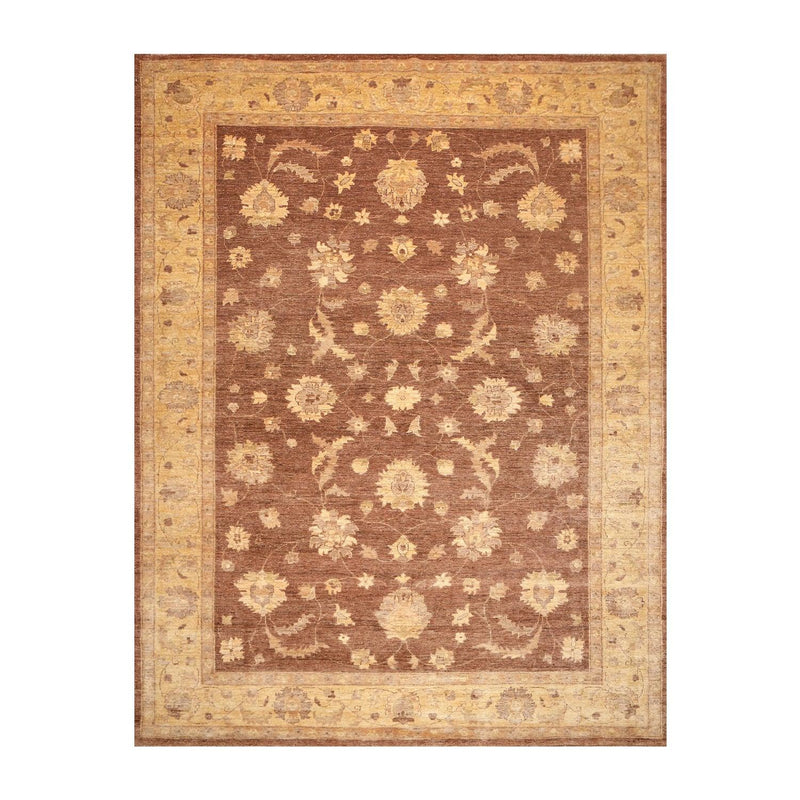 8’9" x 12’2"Hand Knotted Peshawar Stone Wash Silky Sheen Oriental Area Rug Brown