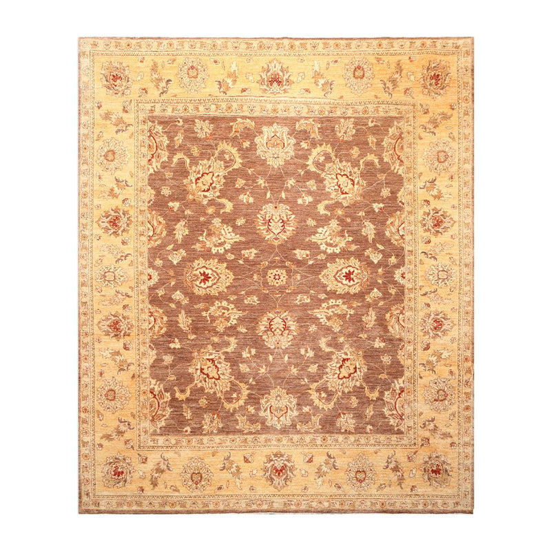 8'1" x 9’11" Hand Knotted Peshawar Stone wash 100% Wool Oriental Area Rug Brown