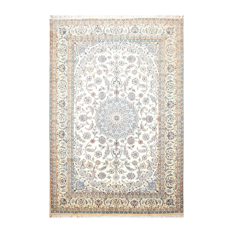 6'10" x 10’ Hand Knotted Auth. Nain Medallion Wool Silk Oriental Area Rug Ivory