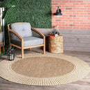 nuLOOM 6'7" Round Outdoor Area Rug, Casual Design With Striped Border, Stain Resistant, Highly Durable, For Patio, Balcony, Bedroom, Living Room, Dining Room, Bathroom, Light Brown by CozyNest Decor