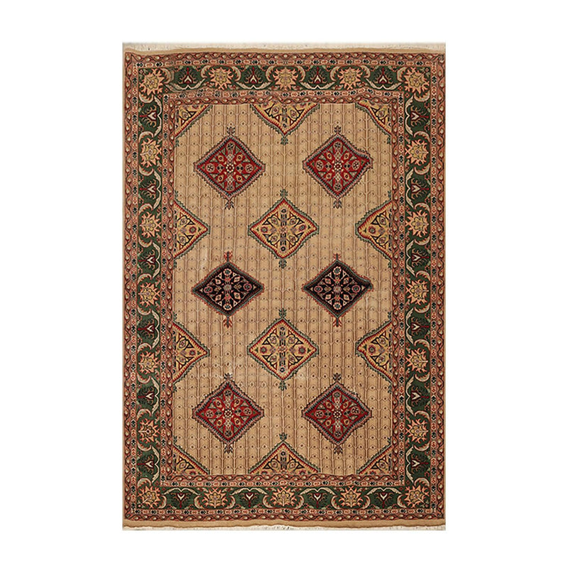 6' x 8'10" Hand Knotted Superfine 100% Wool Traditional Oriental Area Rug Beige