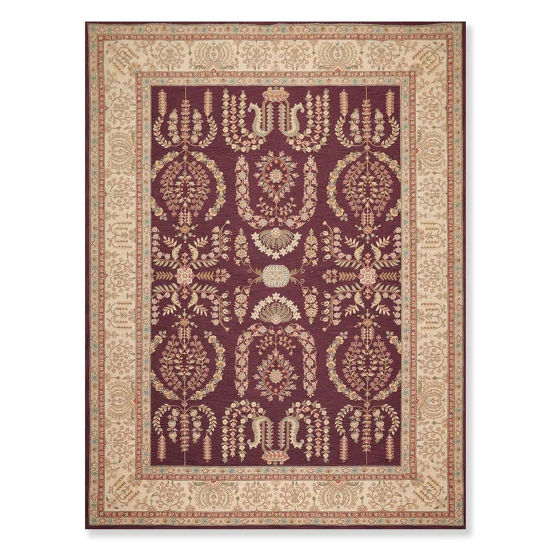 9x12 Aubergine Hand Hooked French Aubusson 100% Wool Traditional Oriental Area rug