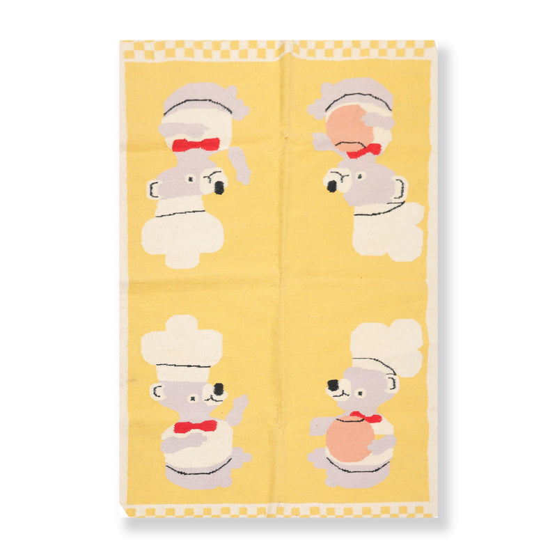 4'1"x6' Hand Woven Kids Special Reversible Dhurry Kilim Oriental Area Rug Yellow