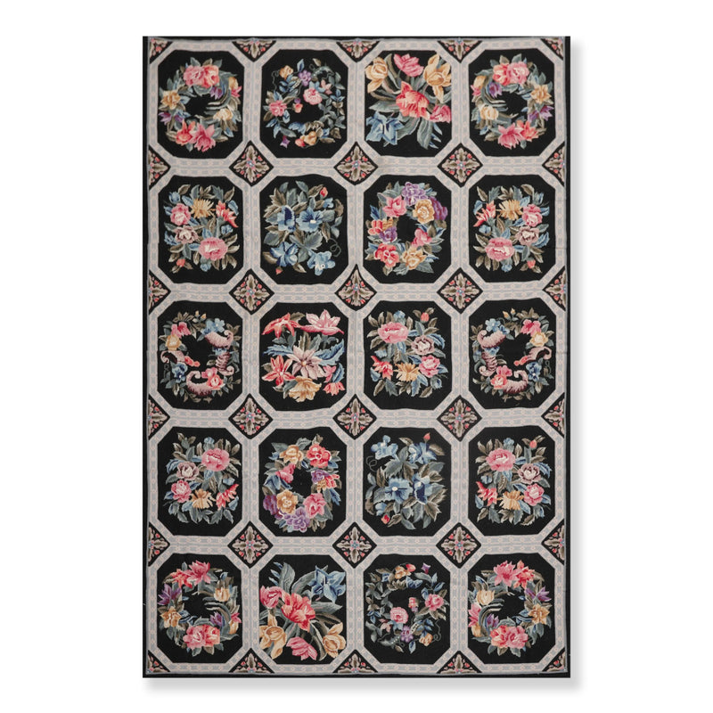 6' x 9' Hand Woven Traditional French Aubusson Needlepoint Wool Area Rug Black