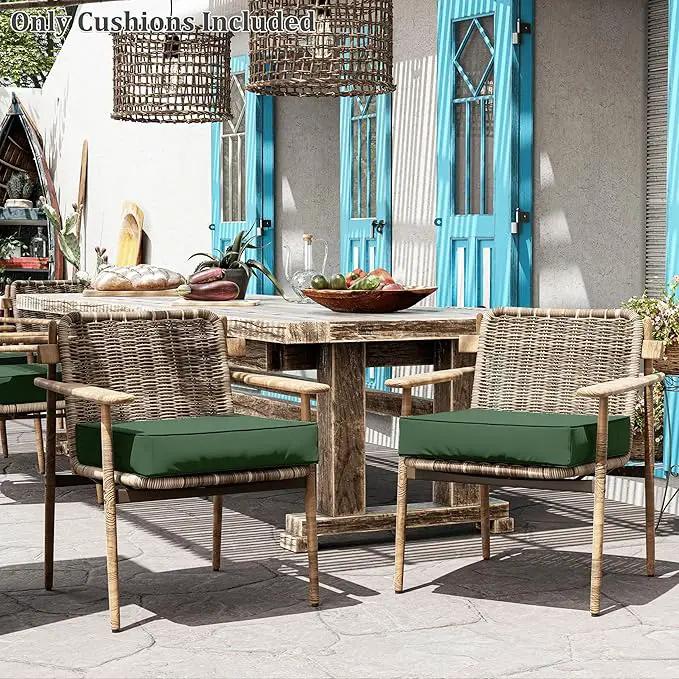 Patio Chair Cushions 24 X 24 X 5 Inch Waterproof Outdoor Seat Cushions for Patio Furniture, Outdoor Sofa Couch Pads with Ties & Handle, Set of 2, Green, photo 7 of 7