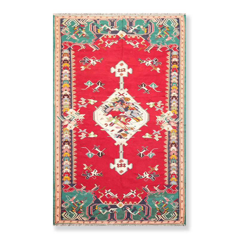 4'9" x 8' Hand Knotted Superfine Kilim 100% Wool Oriental Area Rug Red