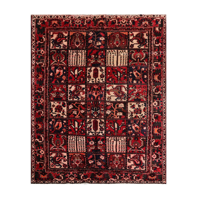 6'7" x 10' Hand Knotted Multi Panel Bhaktiari Traditional Oriental Area Rug Red