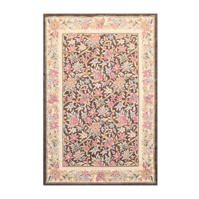 4' x 6' Hand Knotted Traditional Wool French Aubusson Needlepoint Area Rug Brown