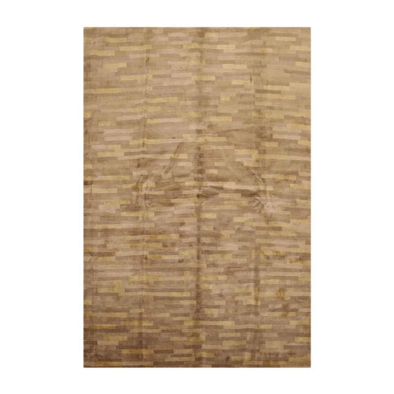 6' x 9' Hand Knotted Superfine 50% Silk 50% Wool Tibetan Area Rug Modern Tan
