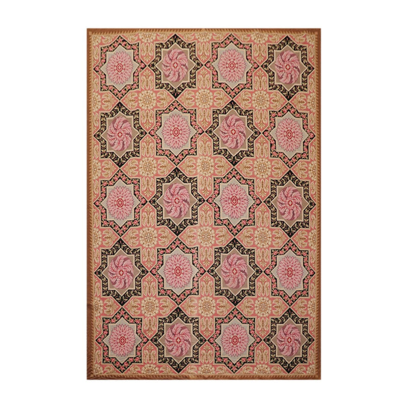6'1" x 9'3" Hand Woven Wool Classic French Aubusson Needlepoint Area Rug Rose