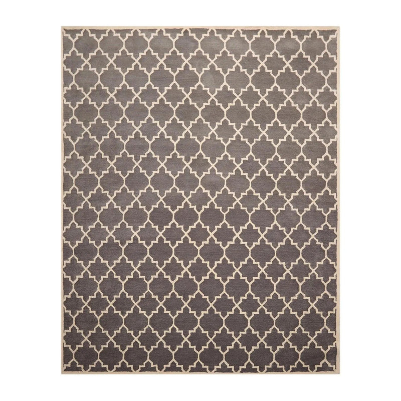 8 x 10 Handmade 100% Wool Traditional Oriental Area rug Modern Gray & Ivory