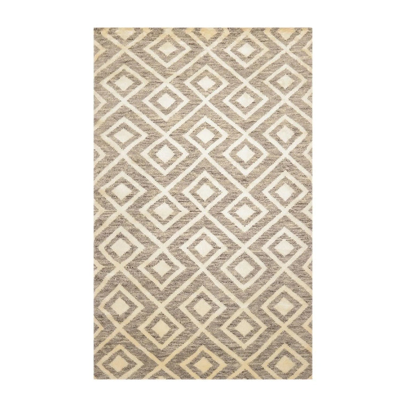 5 x 8 Hand Knotted Designer Moroccan 100% Wool Oriental Area Rug Ivory