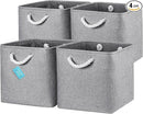 OrganiHaus 13x13 Cube Storage Bins 4 Pack, Foldable Cube Storage Organizer w/ Rope Handles, Collapsible Fabric Bins for Toys, Clothes & Closet Organization, Fabric Square Baskets - Gray by CozyNest Decor