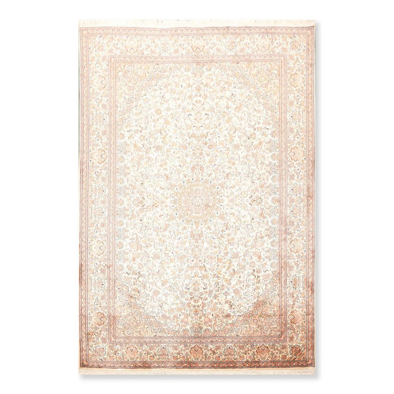 6x9 Ivory, Aqua Hand Knotted 100% Silk 400 KPSI Persian Traditional Oriental Area Rug