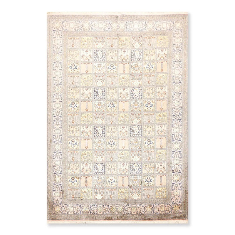 6x9 Beige Hand Knotted 100% Silk Ghum Multi panel 400 KPSI Persian Traditional Oriental Area Rug