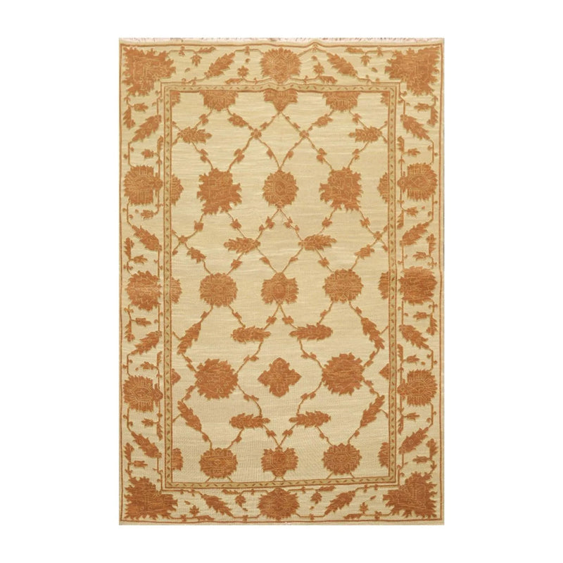 6' x 9' Hand Knotted Wool & Silk High Low Pile Area Rug Beige