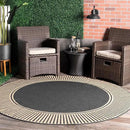 nuLOOM 6'7" Round Outdoor Area Rug, Casual Design With Striped Border, Stain Resistant, Highly Durable, For Patio, Balcony, Bedroom, Living Room, Dining Room, Bathroom, Dark Grey by CozyNest Decor
