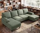 LINSY HOME Sectional Couch, 111'' W Corduroy U Shaped Sofa with Sleepable Armrests, 4 Seat Couch with Double Chaises, Deep Seat Sofa for Living Room, Army Green by CozyNest Decor