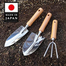 Japanese Garden Tool Set 3 Pcs, Heavy Duty Japanese Stainless Steel, Made in Japan (Large Trowel, Transplant Trowel, Hand Cultivator), Wood Handle by GreenHaven Gardens