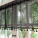 Sutuo Home Boho Valance Curtains for Kitchen Crochet Lace Sheer Bohemian Hollow Knitted with Tassels, Privacy Vintage Rustic Gothic Farmhouse Drapes, Rod Pocket 1 Panel 59" W x 18" L, Black by CozyNest Decor