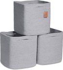NaturalCozy Storage Cubes 11 Inch Cotton Rope Woven Baskets for Organizing, 3-Pack | Cube Storage Bin | Square Storage Baskets for Shelves Organizer, Classroom, Kids Toy Bins, Closet, Baby Nursery by TinyTreasures Baby Boutique